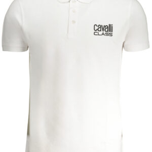 CAVALLI CLASS MEN'S WHITE SHORT SLEEVED POLO SHIRT