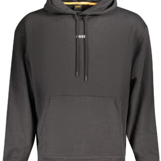 BOSS MEN'S BLACK ZIP-LESS SWEATSHIRT